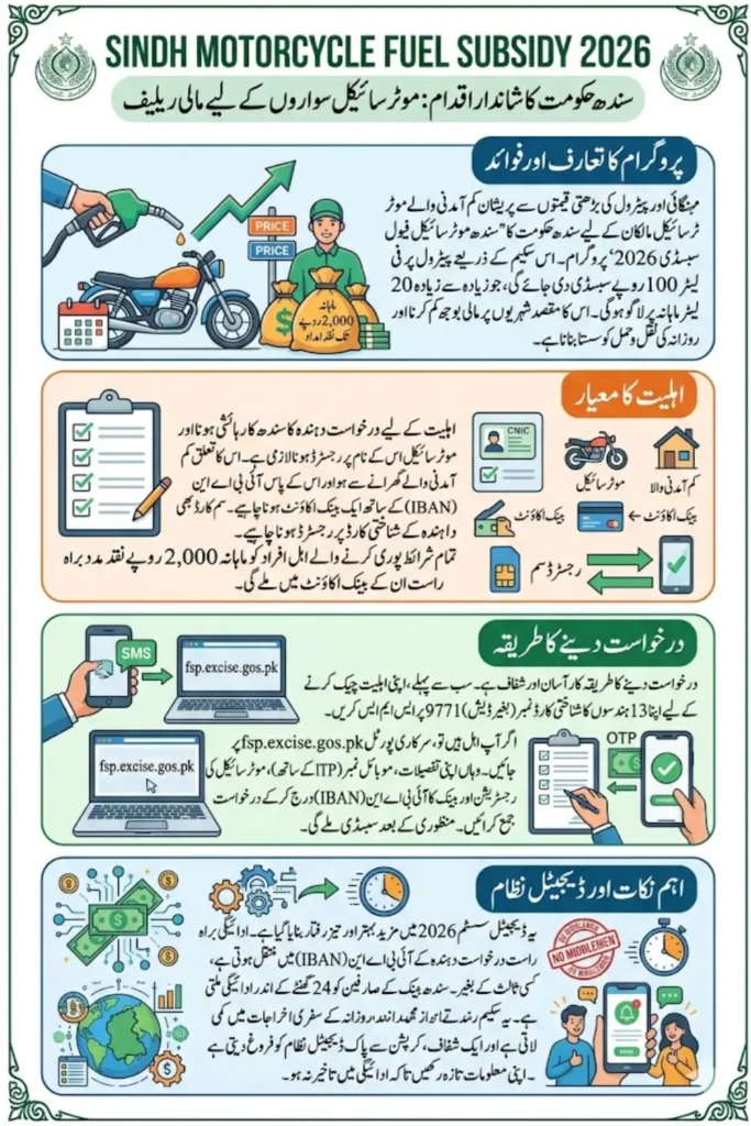 Sindh Motorcycle Fuel Subsidy 2026 Per Liter 100/- Subsidy  