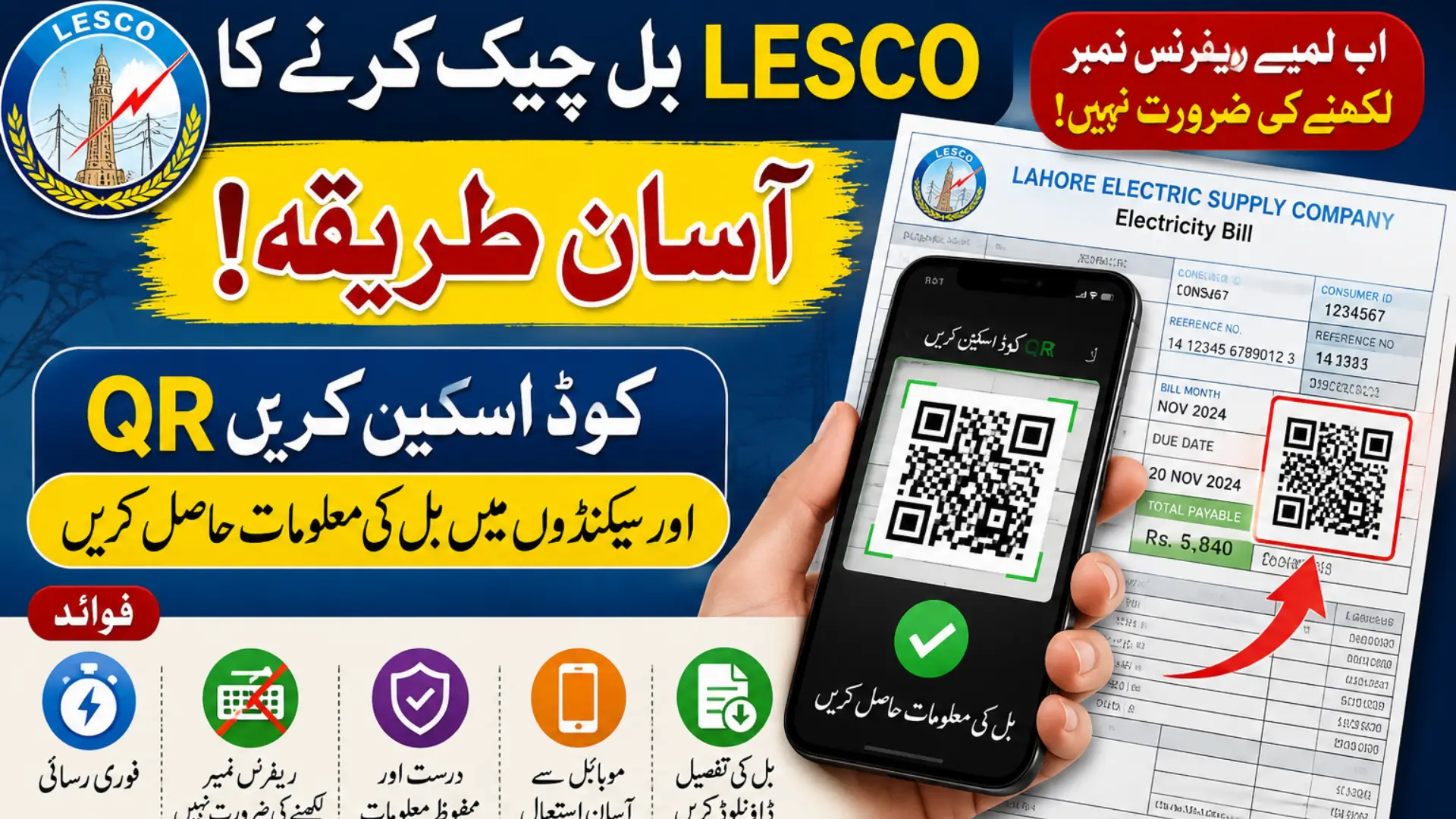 Lesco Bill QR Code Scanner Details Check Online Via Official Mahtod